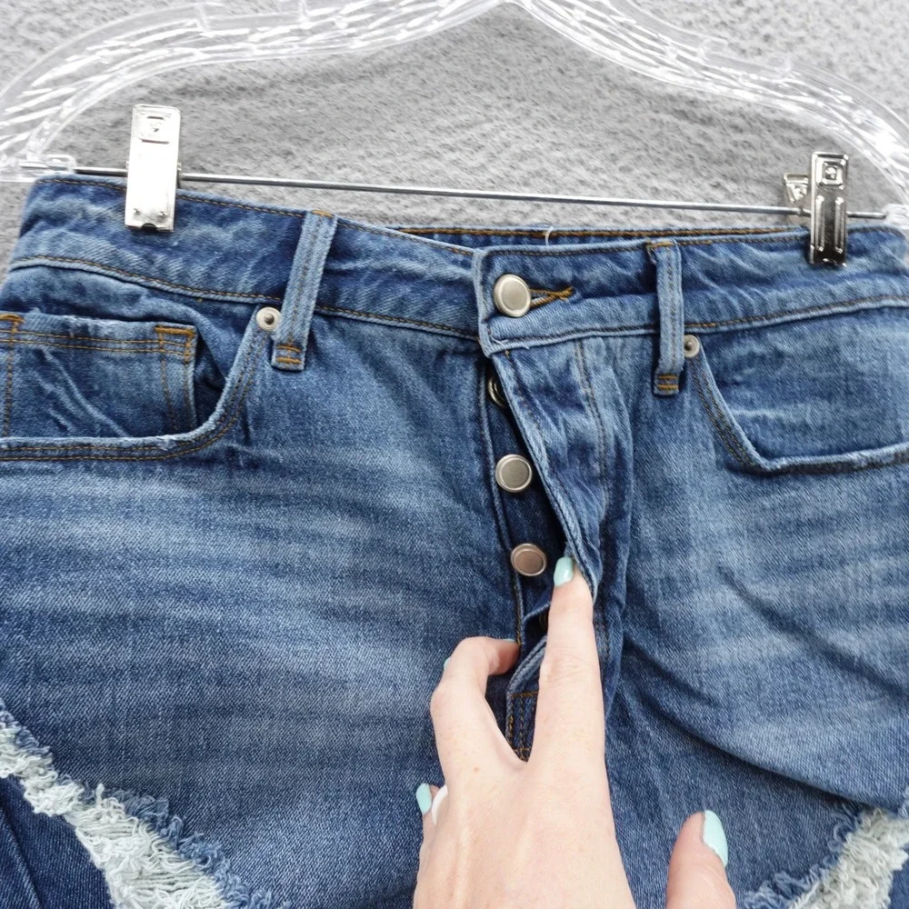 Good American Bombshell Denim Jean Shorts 6 28 Blue Womnens High Rise Distressed